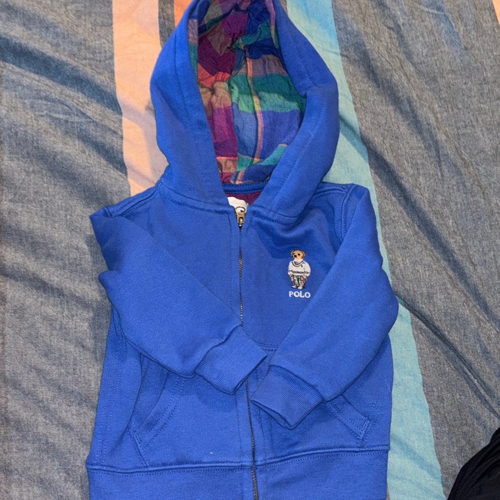 Polo by Ralph Lauren Kids' Blue Zip Hoodie with Bear Embroidery